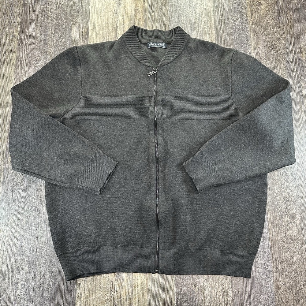 PJ PAUL JONES‎ Mens Full Zip Cardigan Sweater Stand Collar Dark Gray Size XL